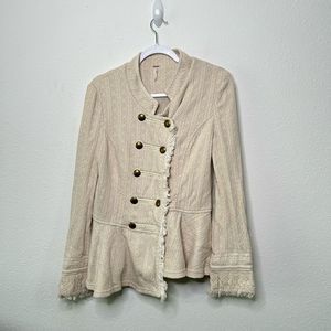 Free People Women’s Cream Double Breasted Peplum Lace Jacket Size 12